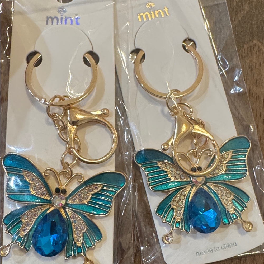 Blue Rhinestone Butterfly Keychain